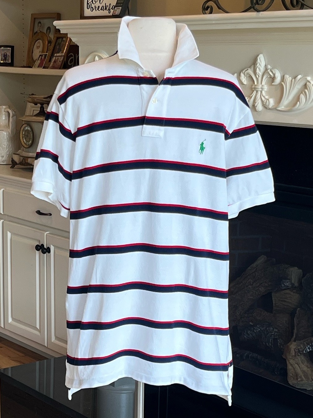 Ralph Lauren White Polo with Navy & Red Stripes